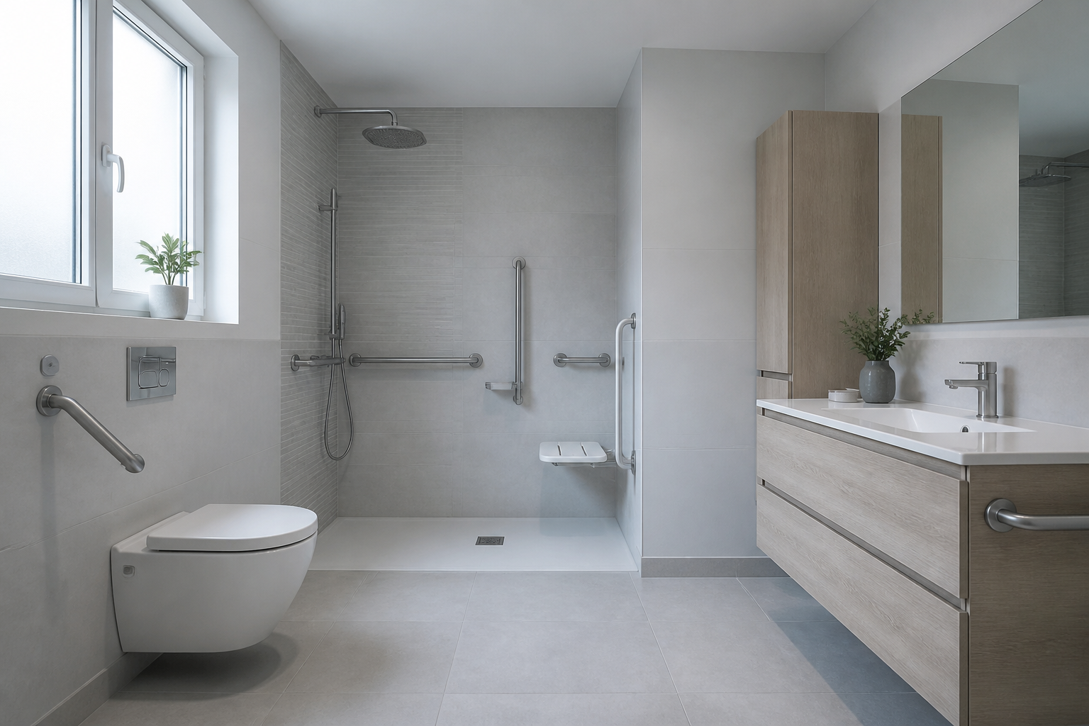 Salle de bains aménagée pour l’accessibilité PMR
