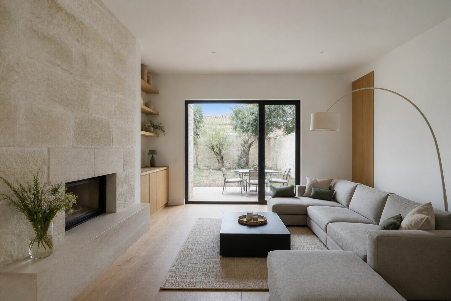 Séjour rénové dans une maison en pierre